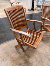 Load image into Gallery viewer, Pair of Solid Teak Folding Outdoor Armchairs with Slatted Seats and Backs

