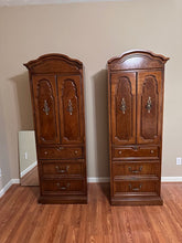 Load image into Gallery viewer, Pair of Thomasville Burled Cabinets with Pull-Out Tables

