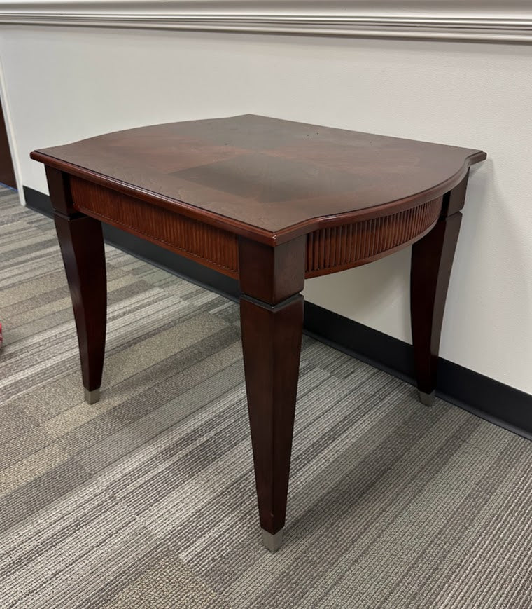 Contemporary Wood Side Table with Decorative Inlay Top