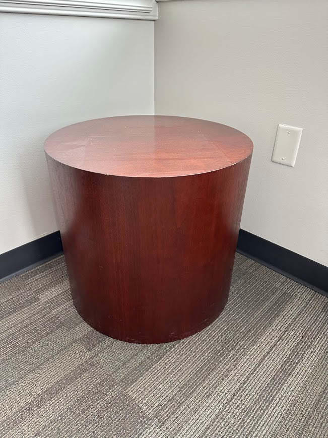 Round Cylinder Side Table – Mahogany Finish, 22”