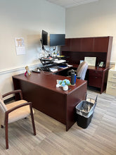 Load image into Gallery viewer, Professional U-Shaped Executive Desk with Cabinet – Mahogany Finish, 96x66
