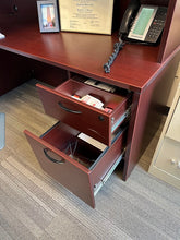 Load image into Gallery viewer, Professional U-Shaped Executive Desk with Cabinet – Mahogany Finish, 96x66
