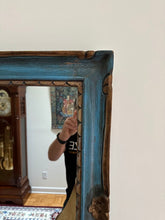 Load image into Gallery viewer, Large Rubbed Blue and Gold Wall Mirror – Elegant Distressed Finish
