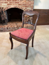 Load image into Gallery viewer, Antique Mahogany Flower-Carved Saber-Legged Side Chair
