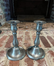 Load image into Gallery viewer, Pair of Vintage Pewter Candlesticks – Colonial Revival Style (Marked)

