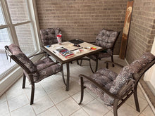 Load image into Gallery viewer, 5 Piece Patio Dining Set Tile Top Table 4 Cushioned Chairs Brown Metal
