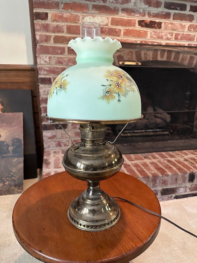 Antique Parlor Lamp – Hand-Painted Shade (Converted Oil Lamp)