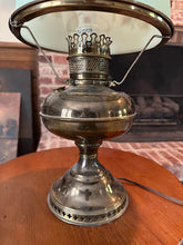 Load image into Gallery viewer, Antique Parlor Lamp – Hand-Painted Shade (Converted Oil Lamp)
