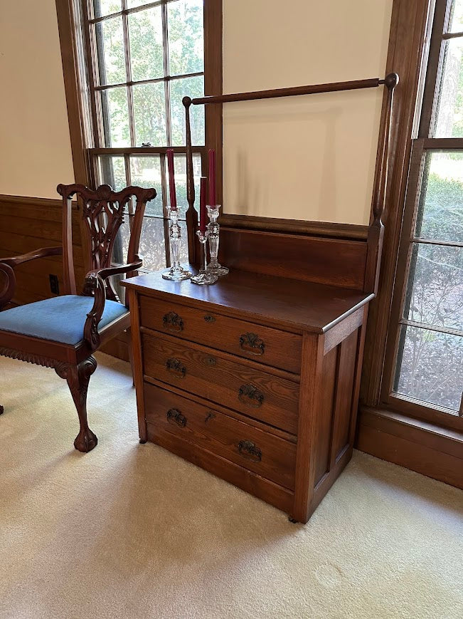 Antique Oak Washstand with Towel Rack