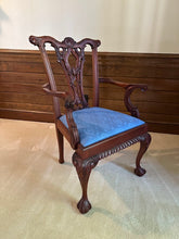 Load image into Gallery viewer, Carved Chippendale Armchair with Blue Damask Upholstery
