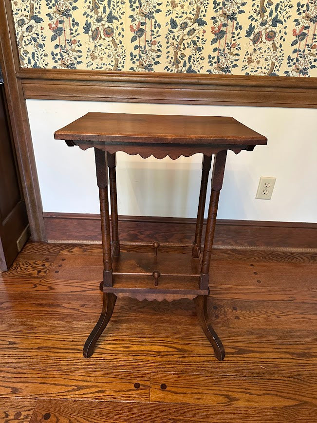Antique Eastlake Side Table with Lower Shelf – Solid Walnut Accent Table