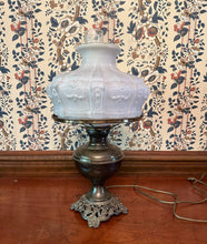 Load image into Gallery viewer, Antique Electric Parlor Lamp – Frosted Milk Glass Shade (Converted Oil Lamp)
