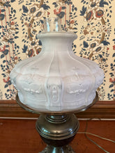 Load image into Gallery viewer, Antique Electric Parlor Lamp – Frosted Milk Glass Shade (Converted Oil Lamp)
