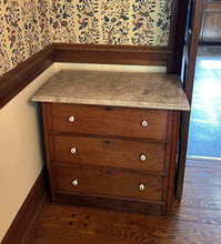 Load image into Gallery viewer, Antique Marble-Top Wash Stand – 19th-Century Chest with Porcelain Pulls
