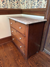 Load image into Gallery viewer, Antique Marble-Top Wash Stand – 19th-Century Chest with Porcelain Pulls
