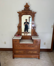 Load image into Gallery viewer, Antique Victorian Dresser with Split Marble Top and Mirror
