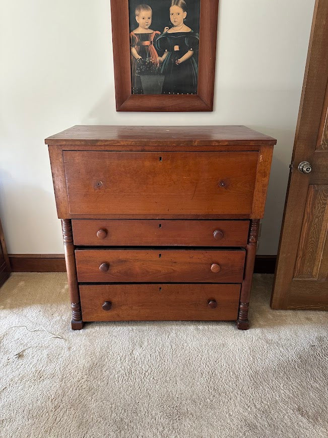 Antique Empire Chest of Drawers with Turned Columns and Rich Patina