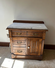 Load image into Gallery viewer, Antique Eastlake Marble-Top Wash Cabinet with Carved Detailing
