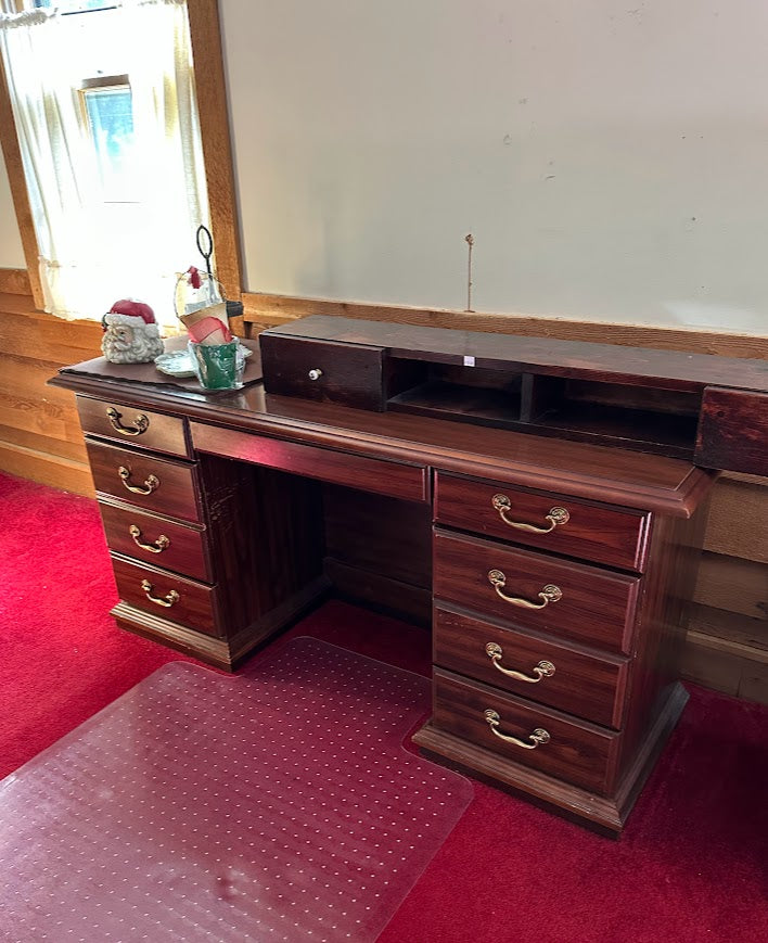 Traditional Laminate Executive Desk with Brass Hardware