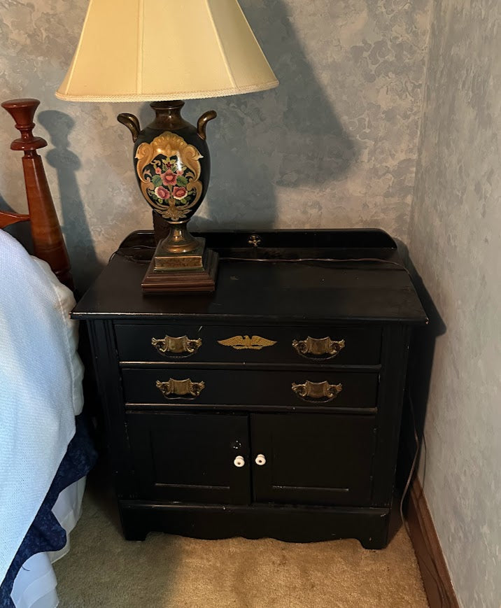 Antique Black Wash Cabinet with Backsplash