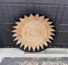 Load image into Gallery viewer, Large Handwoven Wall Hanging – Natural Seagrass &amp; Black Sunburst Round Wall Decor
