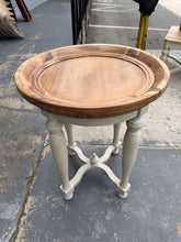 Load image into Gallery viewer, Pier 1 Imports “Amelia” Round End Table – Two-Tone Wood &amp; Cream Pedestal Base
