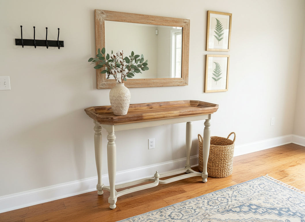 Pier 1 “Amelia” Console Table – Distressed Wood & Cream Two-Tone Finish