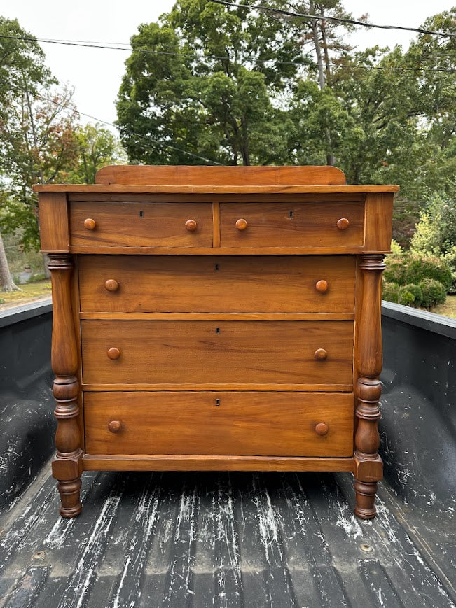 Empire Style Solid Wood Chest of Drawers with Turned Columns