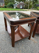 Load image into Gallery viewer, Pair of Lane Chinese Chippendale Glass-Top Side Tables
