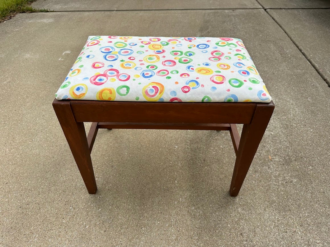 Mid-Century Style Vanity Bench with Colorful Upholstery