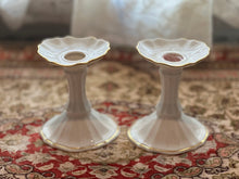 Load image into Gallery viewer, Lenox “Symphony” Porcelain Candlestick Holders – Pair of Ivory &amp; 24K Gold Trim Candle Holders, Made in USA
