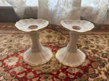Load image into Gallery viewer, Lenox “Symphony” Porcelain Candlestick Holders – Pair of Ivory &amp; 24K Gold Trim Candle Holders, Made in USA
