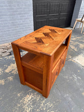 Load image into Gallery viewer, Oak Chevron Accent Cabinet – Mid-Century Modern Style Storage Table
