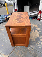 Load image into Gallery viewer, Oak Chevron Accent Cabinet – Mid-Century Modern Style Storage Table
