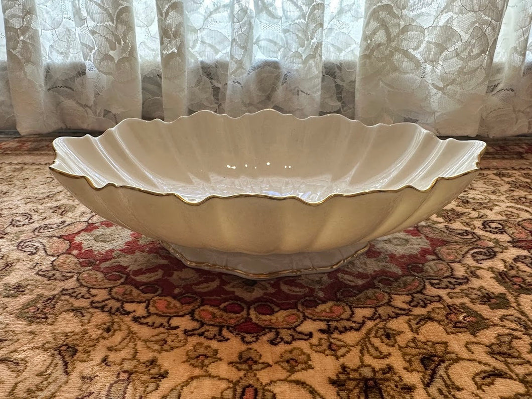 Lenox Symphony Scalloped Edge Footed Bowl – Ivory Porcelain with 24K Gold Trim, Made in USA