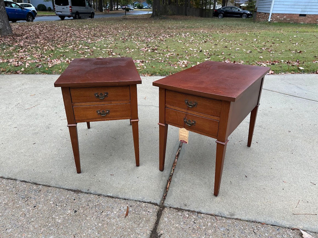 Pair of Genuine Mahogany Two-Drawer End Tables – Classic Traditional Design