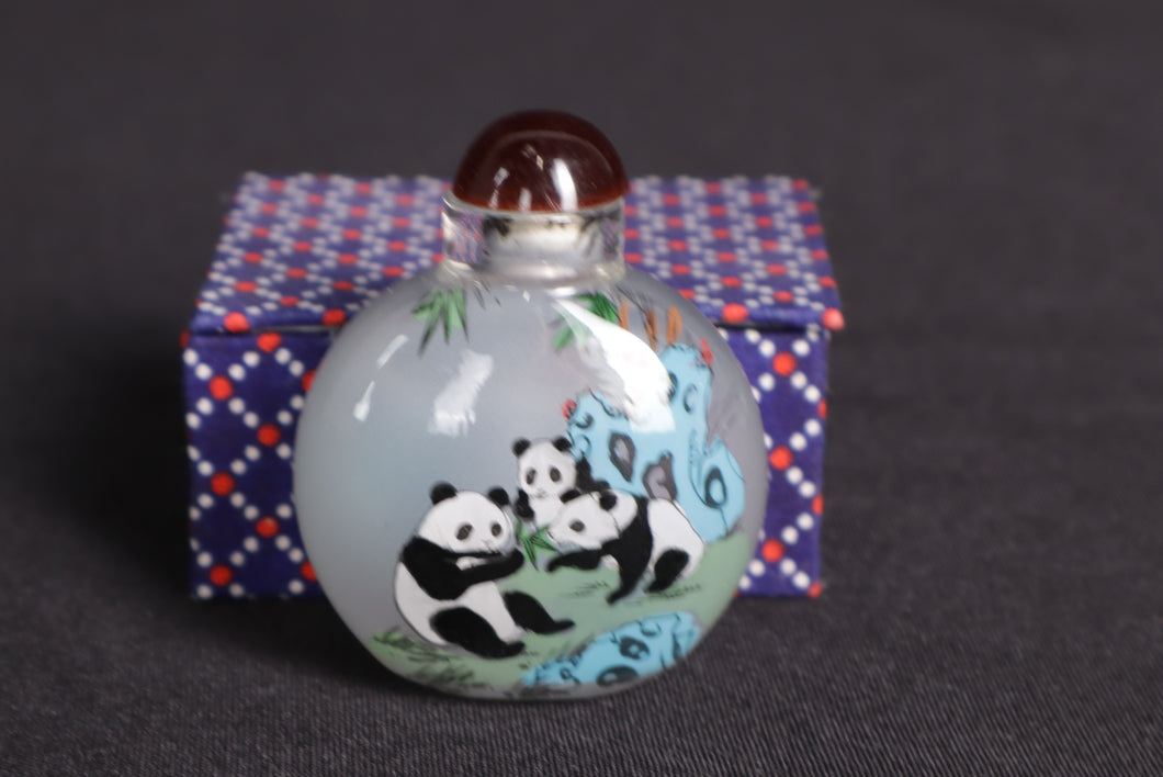 Hand-Painted Chinese Inside-Painted Snuff Bottle with Box – Great Wall & Panda Designs – Free Shipping