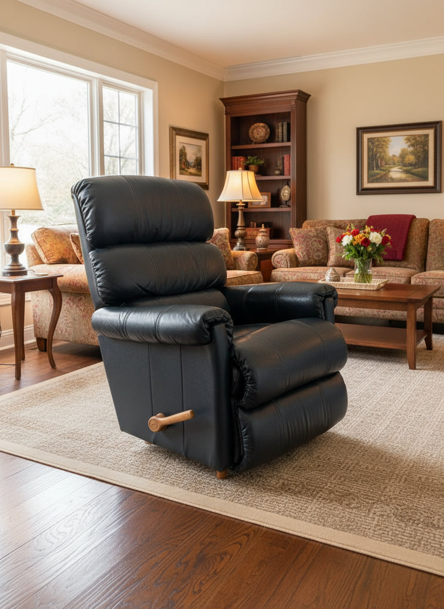 La-Z-Boy Navy Blue Leather Rocker Recliner – Plush Comfort & Timeless Style