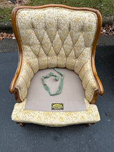 Load image into Gallery viewer, Pair of Vintage French Provincial Tufted Lounge Chairs – Floral Upholstery &amp; Carved Wood Frames
