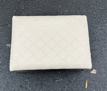 Load image into Gallery viewer, Black Storage Footstool with Beige Upholstered Top – 16&quot;x11&quot;x10&quot; Ottoman with Brass Handles &amp; Ball Feet
