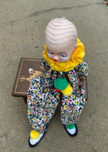 Load image into Gallery viewer, Vintage Clown Shelf Sitter Doll – 25” Handcrafted Fabric Clown with Painted Face, Pom-Pom Accents &amp; Whimsical Charm
