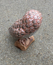 Load image into Gallery viewer, Hand-Carved Wooden Owl Figurine – Realistic Painted Owl on Natural Wood Base, Rustic Wildlife Decor
