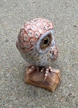 Load image into Gallery viewer, Hand-Carved Wooden Owl Figurine – Realistic Painted Owl on Natural Wood Base, Rustic Wildlife Decor
