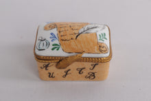Load image into Gallery viewer, Hand-Painted Limoges France Porcelain Trinket Box – Script &amp; Quill Design
