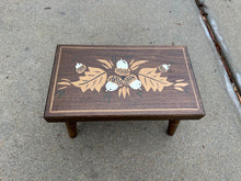 Load image into Gallery viewer, 1991 Ebersol Chair Shop Handcrafted Wooden Footstool – 12&quot;x7&quot; Folk Art Bench with Acorn &amp; Leaf Design

