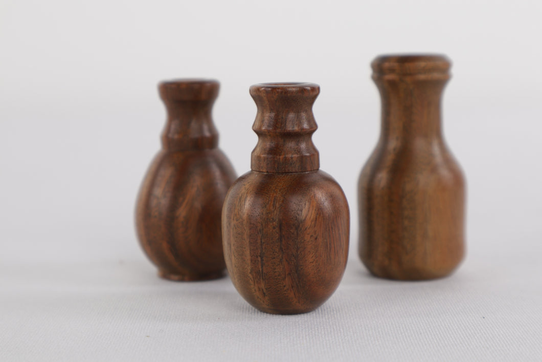 Set of 3 Vintage Hand-Turned Mini Wooden Bud Vases