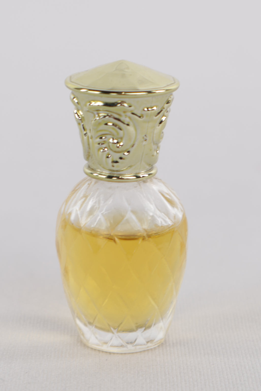 Mini Vintage Cologne Bottle with Ornate Gold Cap – Collectible Glass