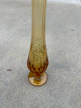 Load image into Gallery viewer, Amber Swung Glass Vase – 19.25” Tall Footed Mid-Century Elegance with 15 Ruffled Fingers
