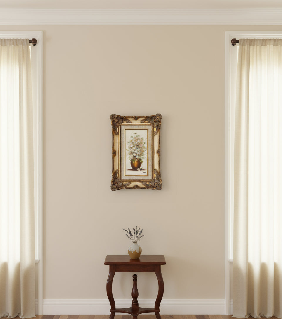 Original Oil Painting on Canvas – Floral Still Life with Daisies in Ornate Gilt Frame, 12