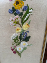 Load image into Gallery viewer, Hand-Embroidered Floral Crewel Art – 10.5&quot; x 25.75&quot; Framed Vertical Wildflower Design
